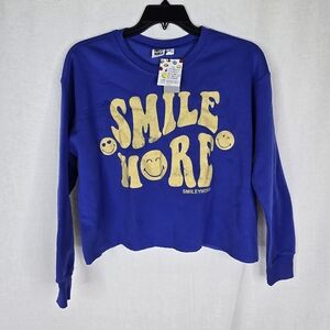 Smiley World Womens Small Crewneck Crop Fleece Sweatshirt Smile More Pullover